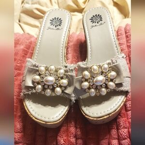 Yellow Box Women's Wedges with Pearl Embellishments